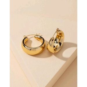 Anthropologie Chloe Minimalist Trendy Thick Gold Hoop Earrings